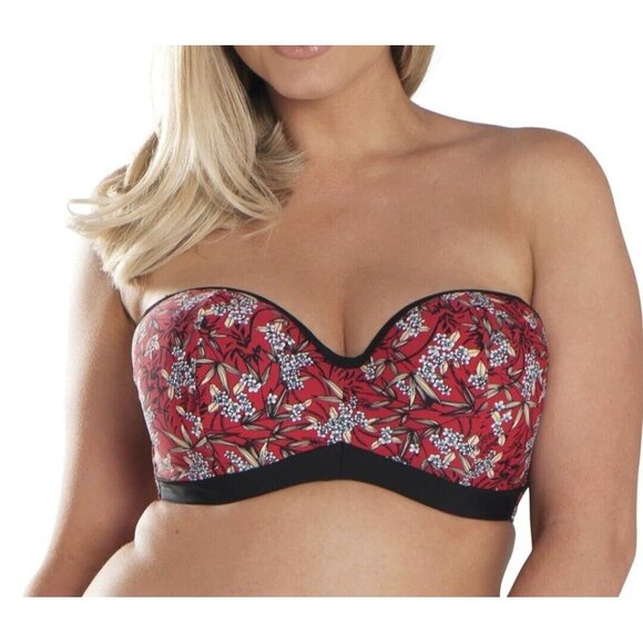 Curvy Kate Maya Bandeau Bikini Top - Red Print Size 36J- NEW WITH TAGS - Picture 2 of 10